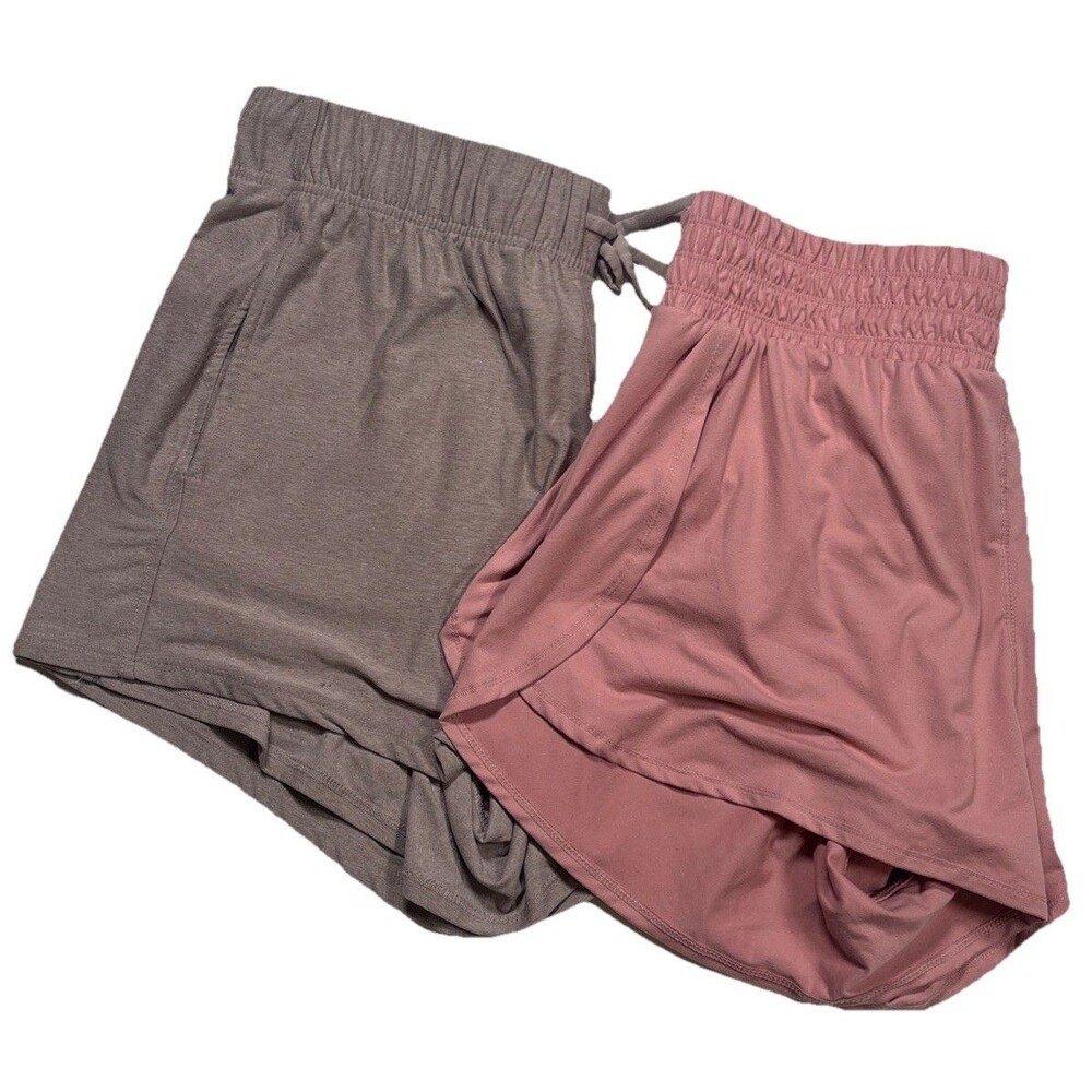 Women’s Athletic Shorts Bundle Sz L Pink RAE MODE + Taupe Athletic Works